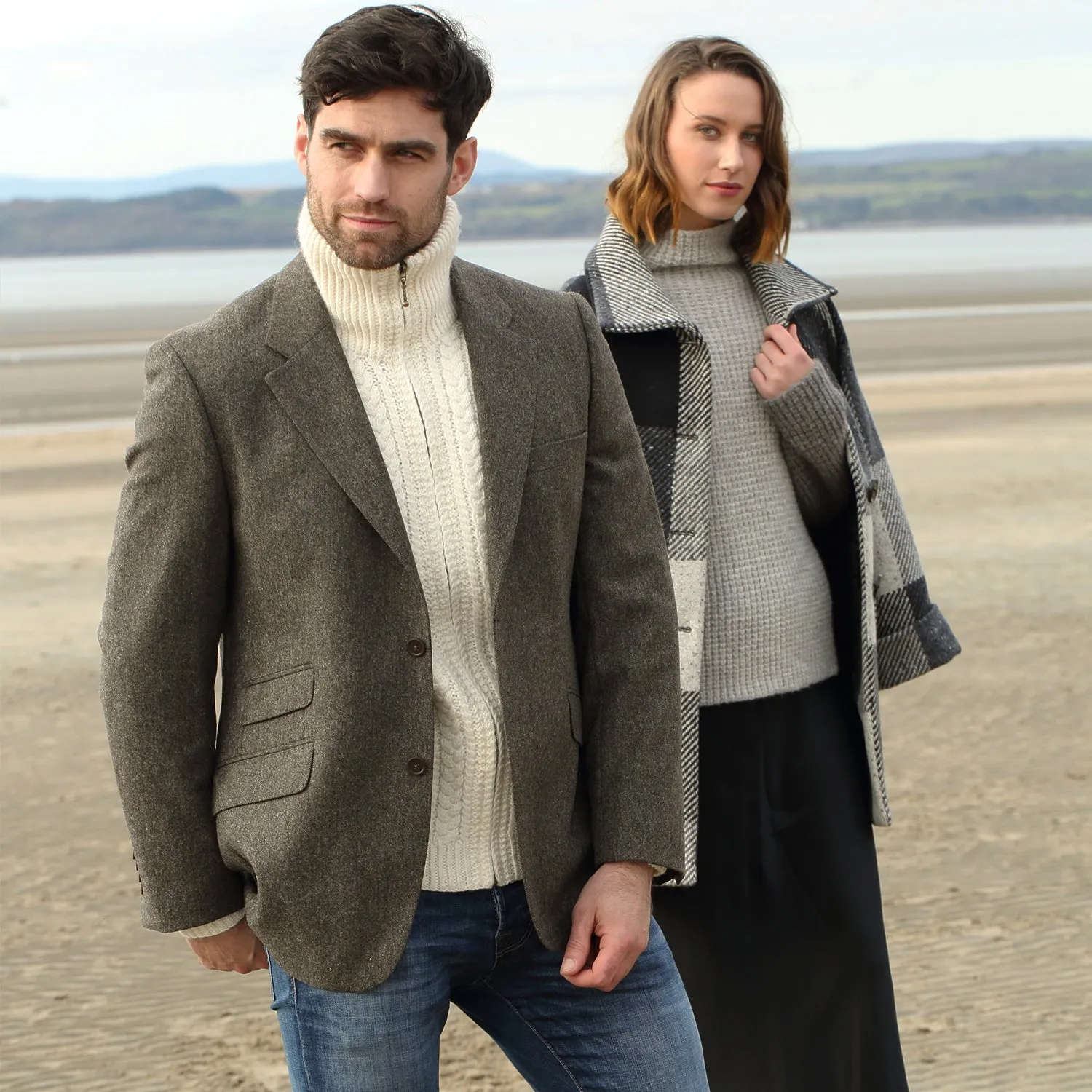 Natural Unisex Hand Knit Aran Cardigan