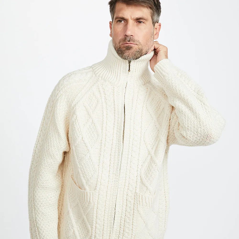 Natural Unisex Hand Knit Aran Cardigan