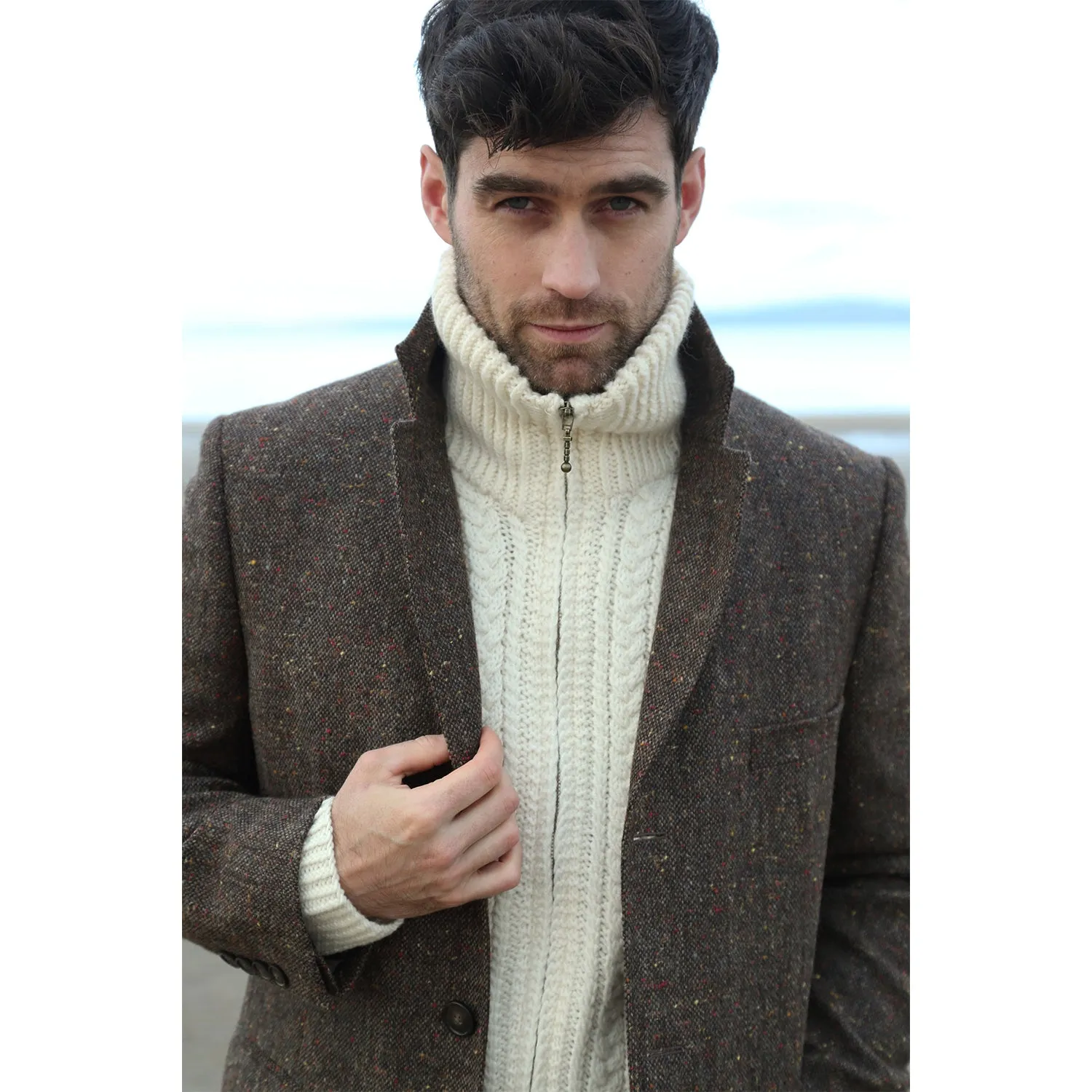 Natural Unisex Hand Knit Aran Cardigan