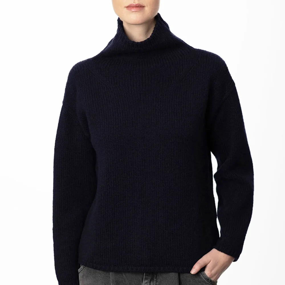 Navy Funnel Neck Slouchy Sweater