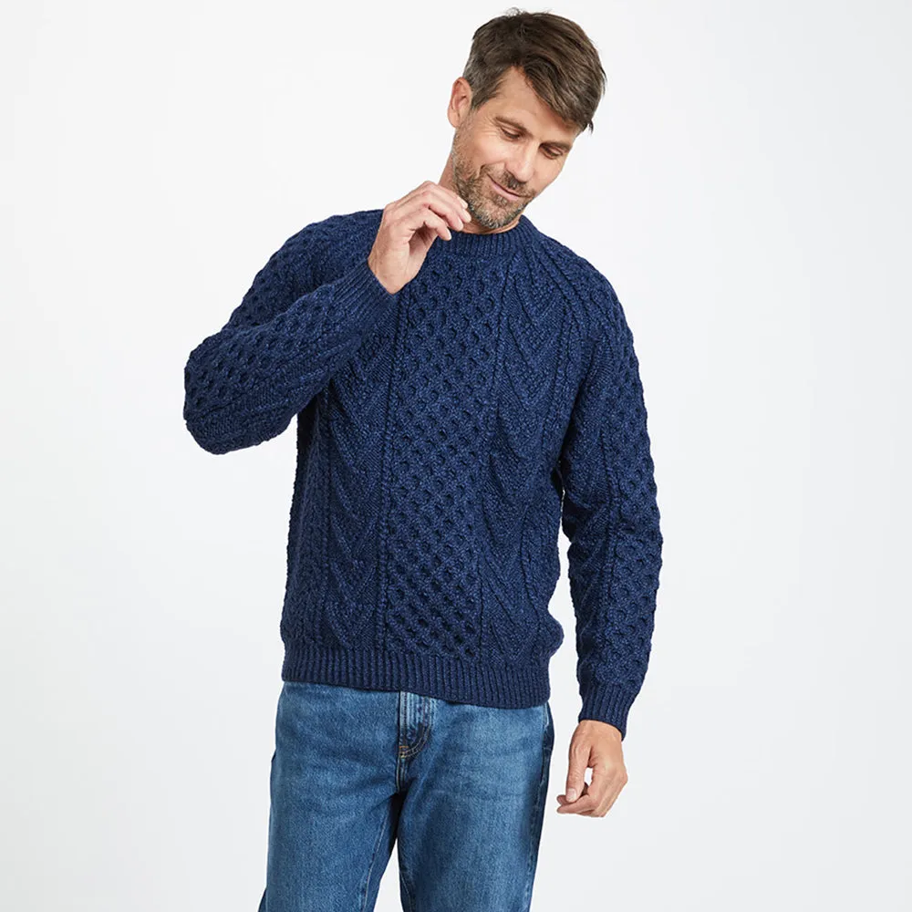 Navy Unisex Hand Knit Crew Neck Aran Sweater