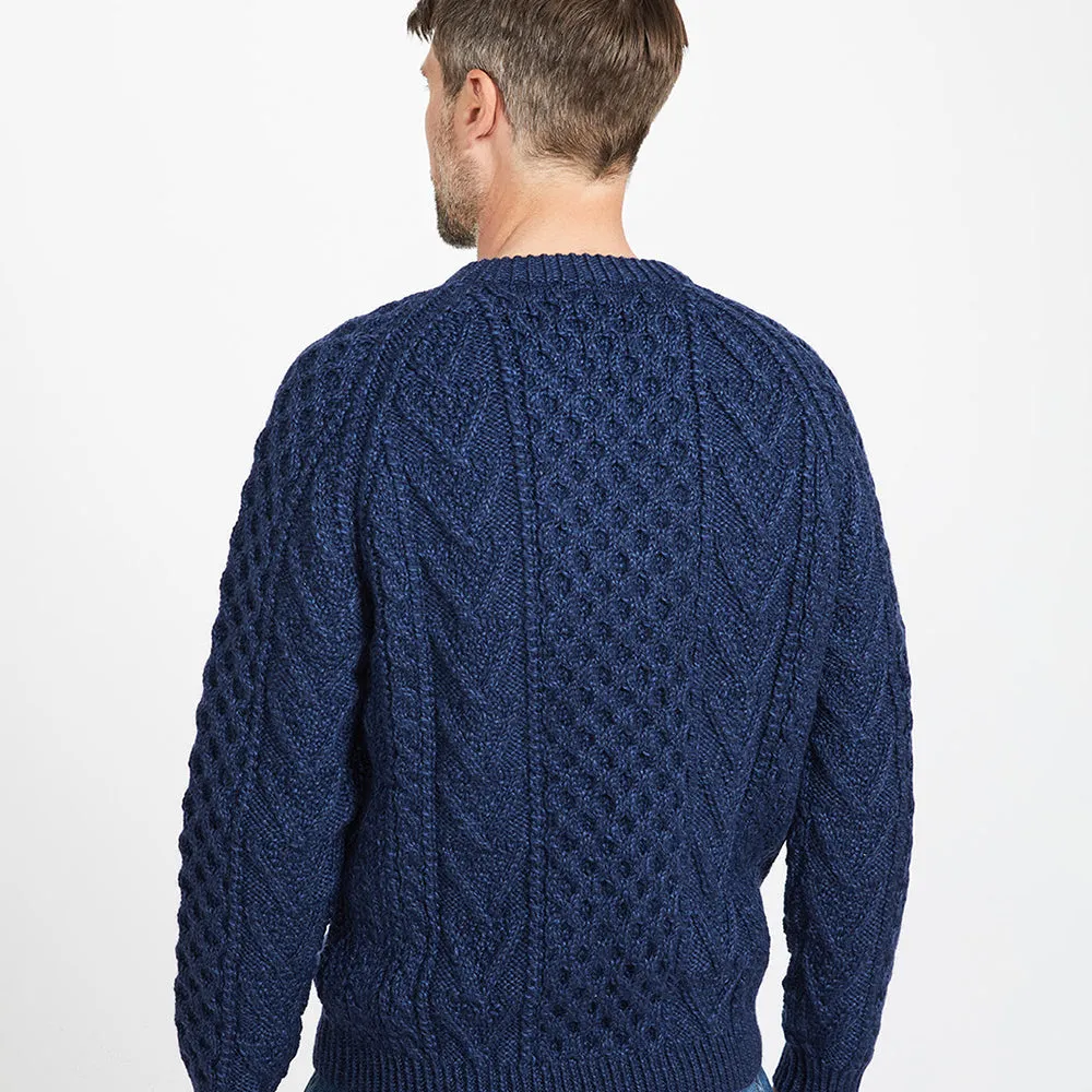 Navy Unisex Hand Knit Crew Neck Aran Sweater