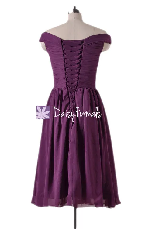 Off-shoulder Bridesmaid Dress Byzantium Knee Length Prom Dress Party Dress (BM4080)