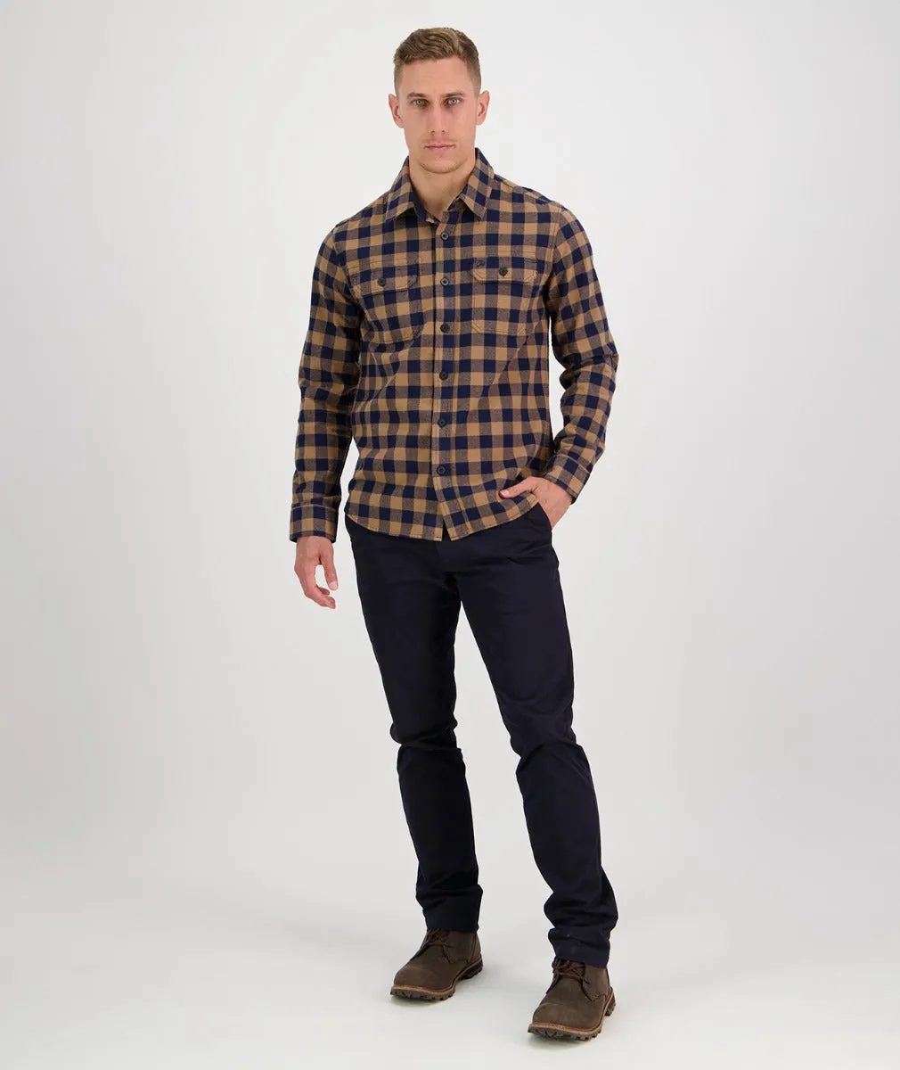 Okato V2 Long Sleeve Work Shirt - Oxblood/Black Check | Gold/Navy Check