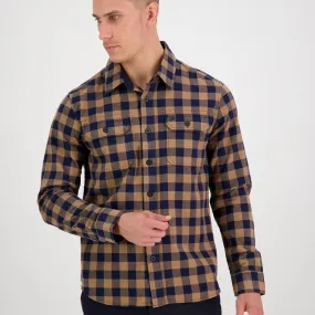 Okato V2 Long Sleeve Work Shirt - Oxblood/Black Check | Gold/Navy Check