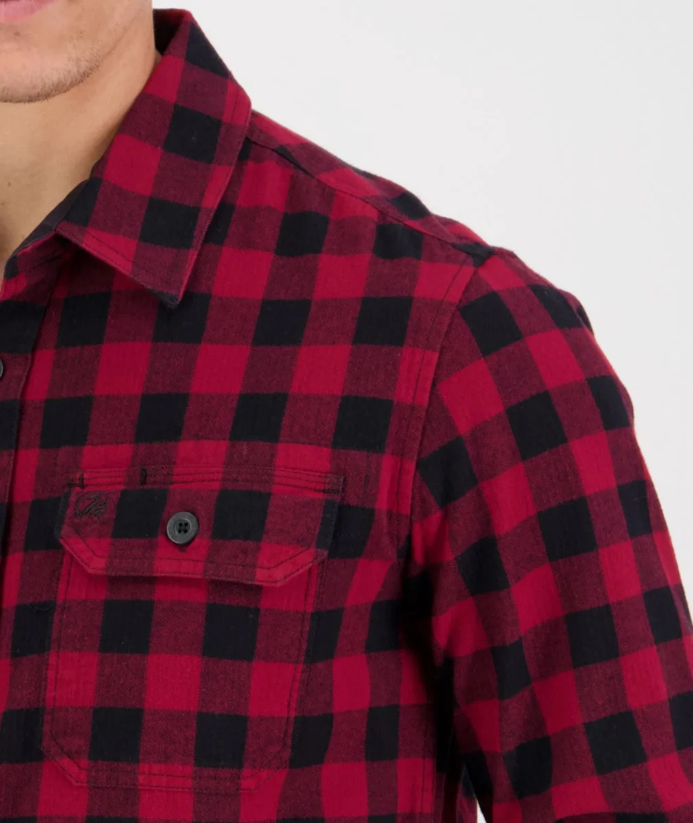 Okato V2 Long Sleeve Work Shirt - Oxblood/Black Check | Gold/Navy Check