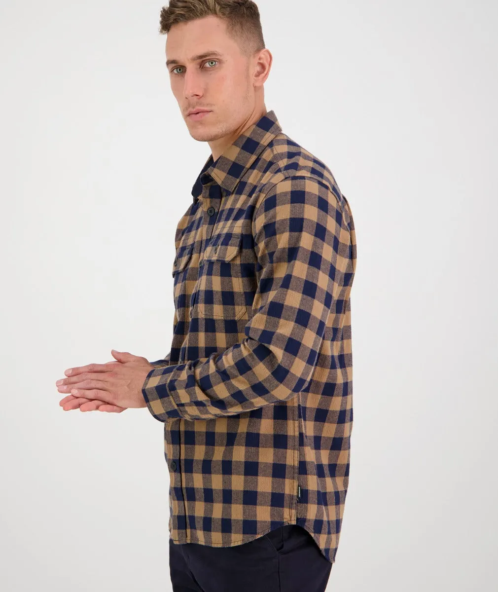 Okato V2 Long Sleeve Work Shirt - Oxblood/Black Check | Gold/Navy Check