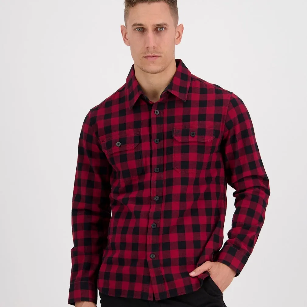 Okato V2 Long Sleeve Work Shirt - Oxblood/Black Check | Gold/Navy Check