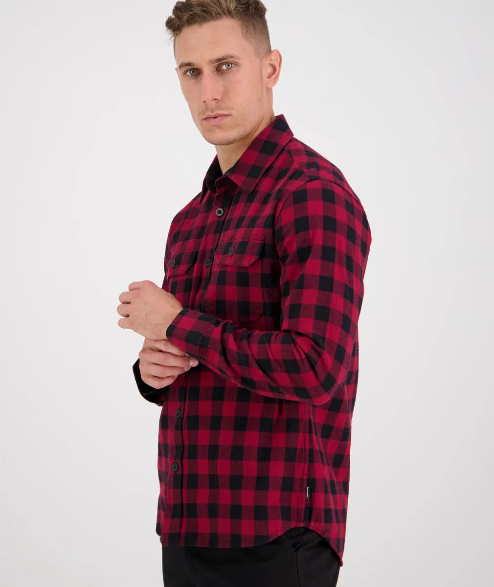 Okato V2 Long Sleeve Work Shirt - Oxblood/Black Check | Gold/Navy Check