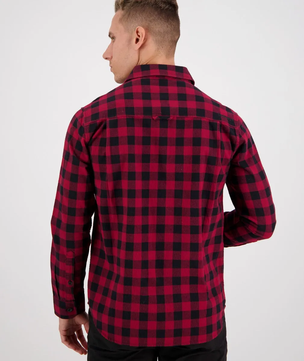 Okato V2 Long Sleeve Work Shirt - Oxblood/Black Check | Gold/Navy Check