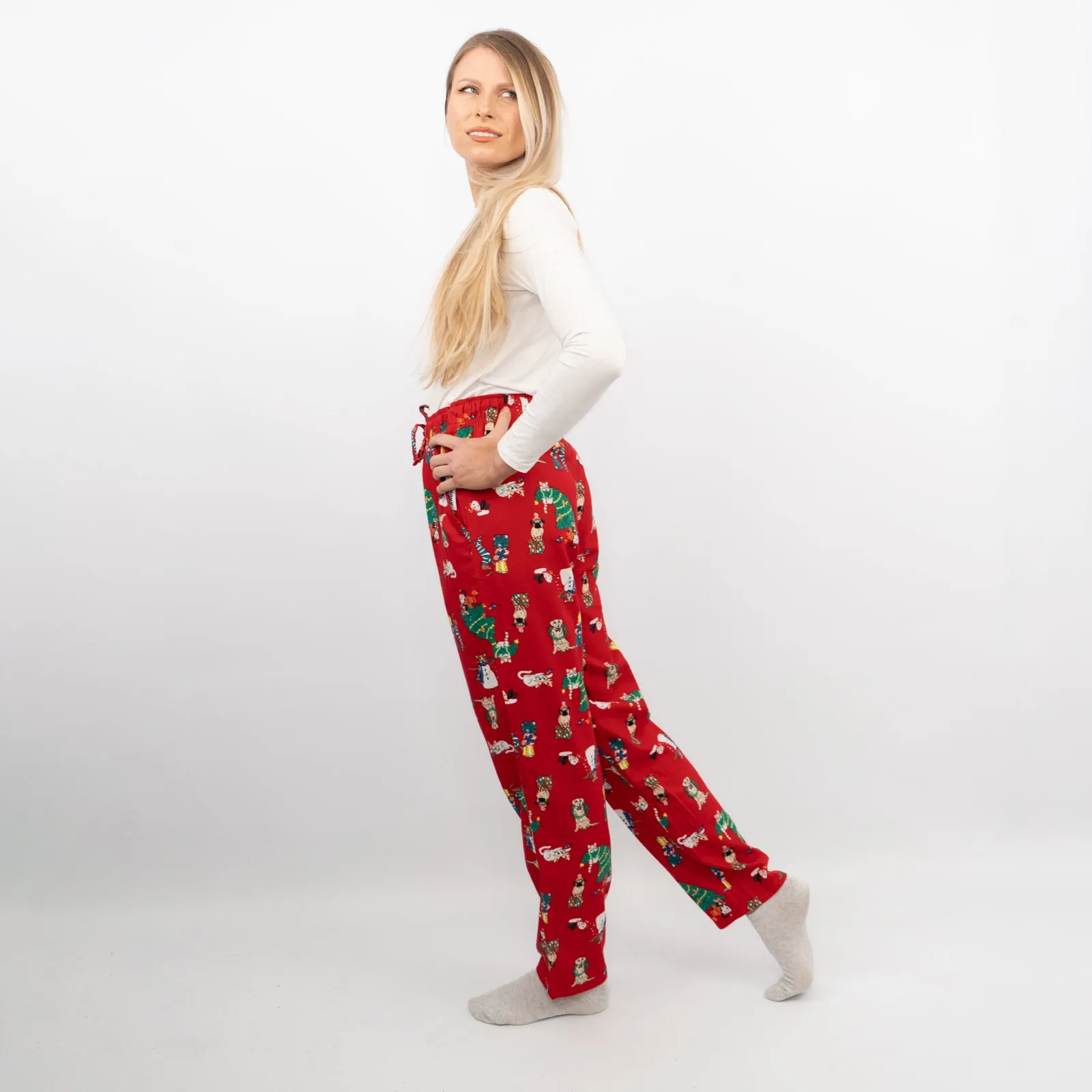 Old Navy Gap Womens Red Christmas Tree Pyjama Bottoms Elasticated Waist Trousers