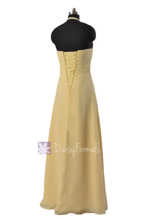 Orange Chiffon Bridesmaid Dress Halter Neckline Chiffon Party Dress (BM325L)