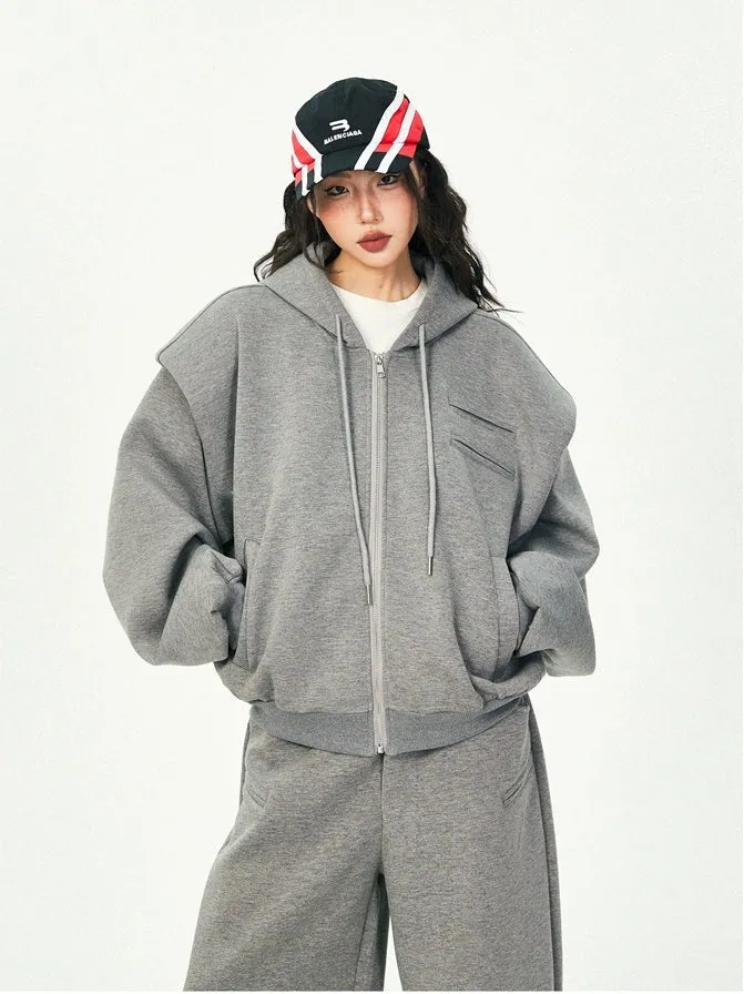 Oversized Cropped Zip Hoodie and Wide-Leg Pants Tracksuit Set