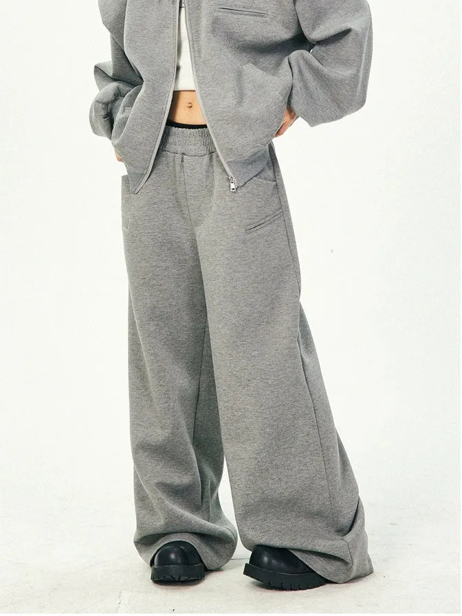 Oversized Cropped Zip Hoodie and Wide-Leg Pants Tracksuit Set