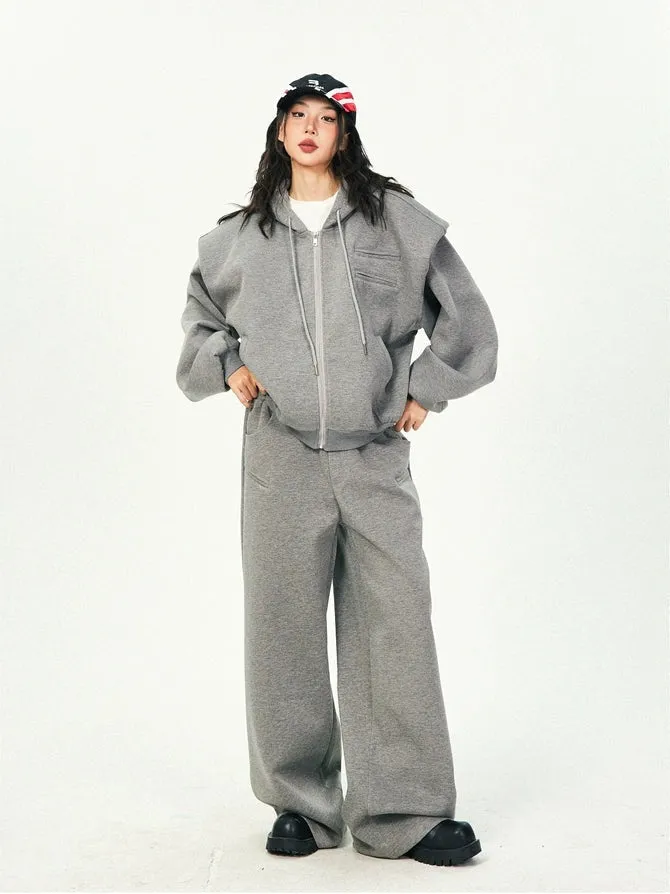 Oversized Cropped Zip Hoodie and Wide-Leg Pants Tracksuit Set