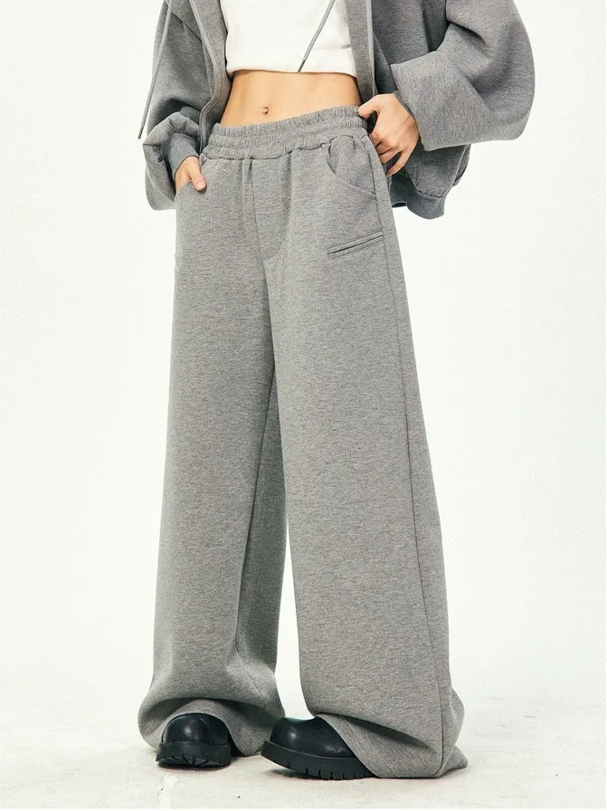 Oversized Cropped Zip Hoodie and Wide-Leg Pants Tracksuit Set