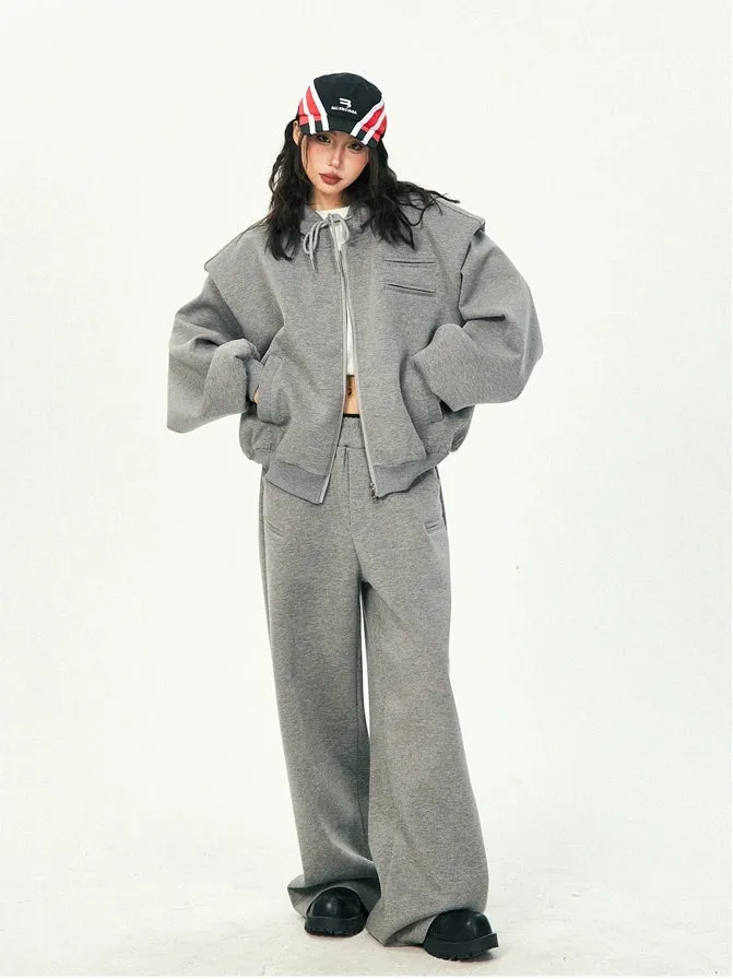 Oversized Cropped Zip Hoodie and Wide-Leg Pants Tracksuit Set