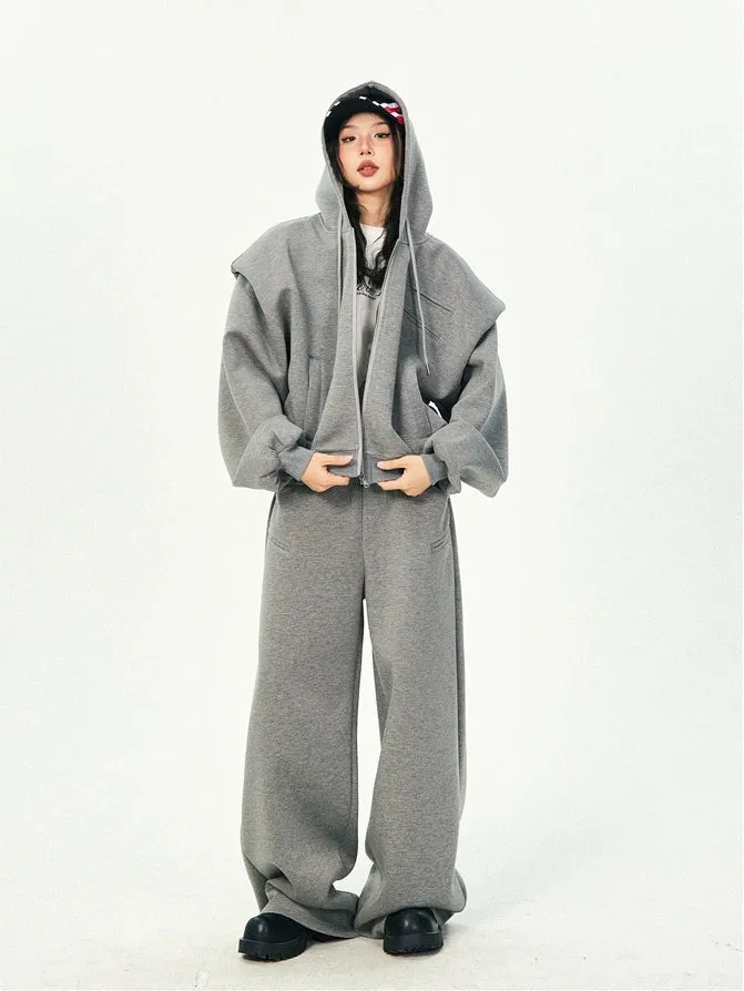 Oversized Cropped Zip Hoodie and Wide-Leg Pants Tracksuit Set