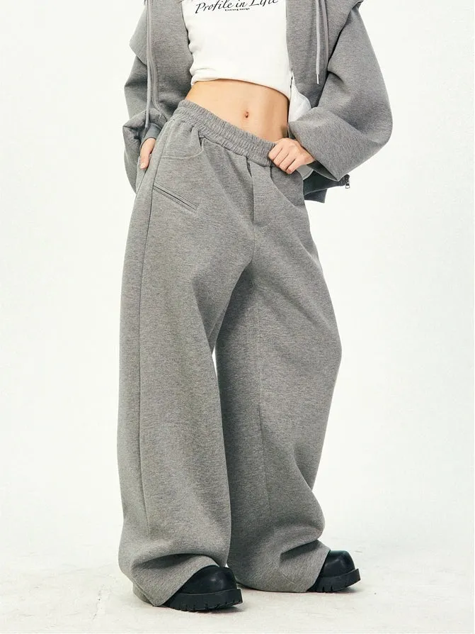 Oversized Cropped Zip Hoodie and Wide-Leg Pants Tracksuit Set