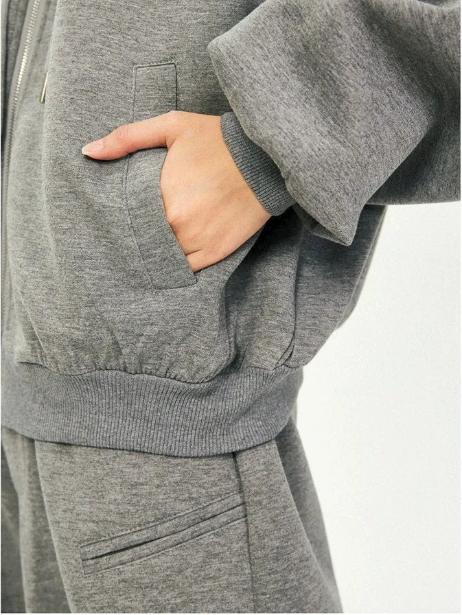 Oversized Cropped Zip Hoodie and Wide-Leg Pants Tracksuit Set