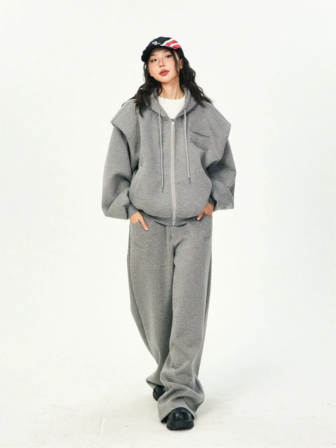 Oversized Cropped Zip Hoodie and Wide-Leg Pants Tracksuit Set