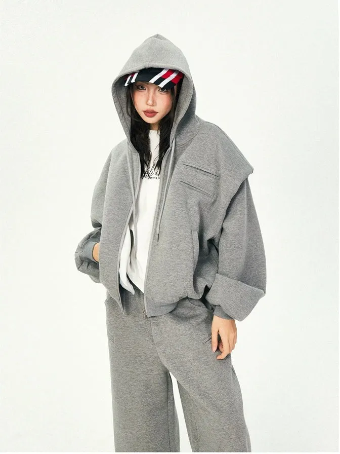 Oversized Cropped Zip Hoodie and Wide-Leg Pants Tracksuit Set