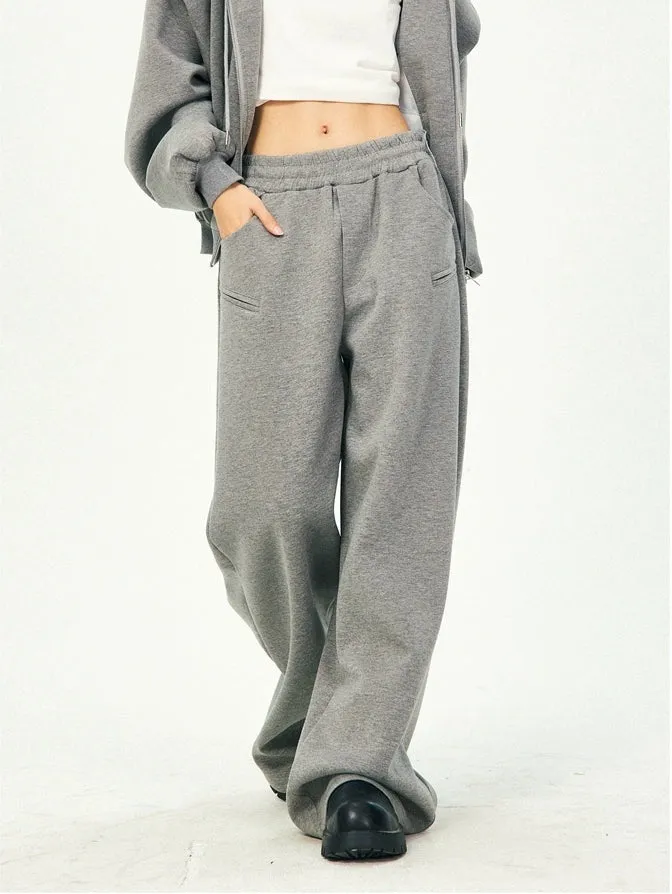 Oversized Cropped Zip Hoodie and Wide-Leg Pants Tracksuit Set