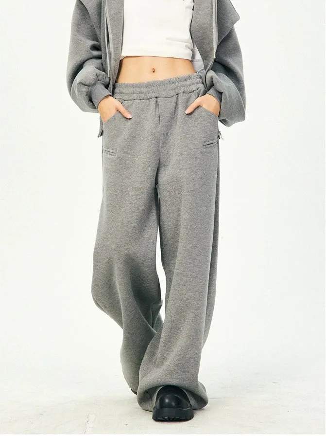 Oversized Cropped Zip Hoodie and Wide-Leg Pants Tracksuit Set