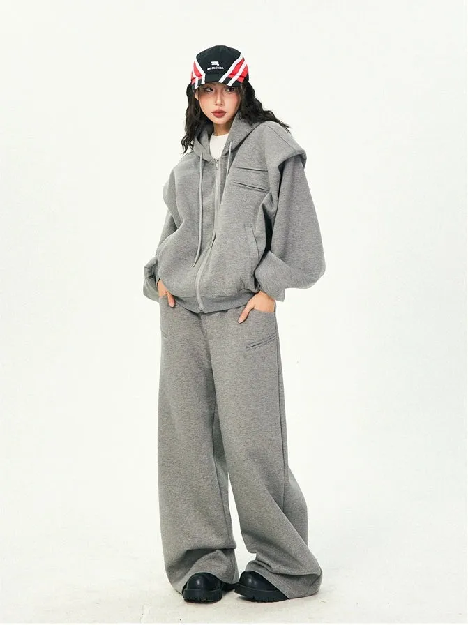 Oversized Cropped Zip Hoodie and Wide-Leg Pants Tracksuit Set