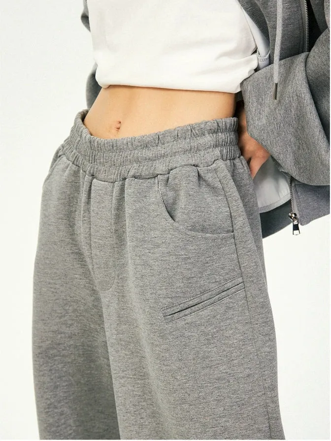 Oversized Cropped Zip Hoodie and Wide-Leg Pants Tracksuit Set