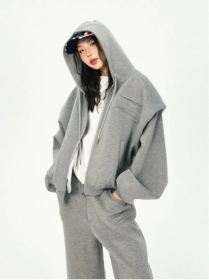 Oversized Cropped Zip Hoodie and Wide-Leg Pants Tracksuit Set