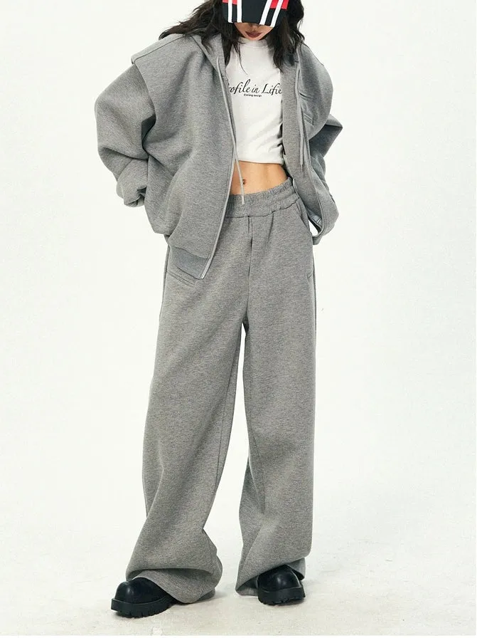 Oversized Cropped Zip Hoodie and Wide-Leg Pants Tracksuit Set