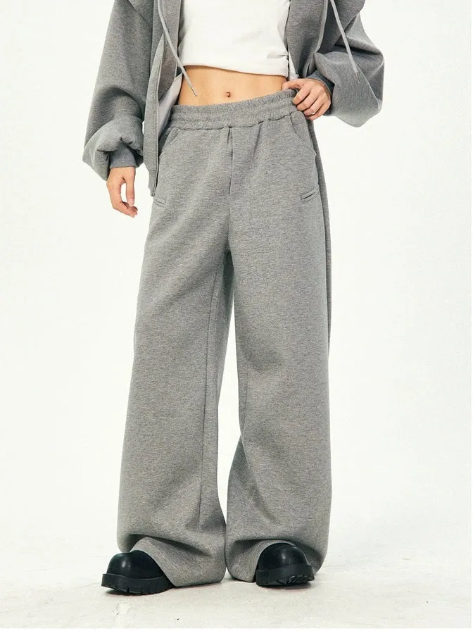 Oversized Cropped Zip Hoodie and Wide-Leg Pants Tracksuit Set