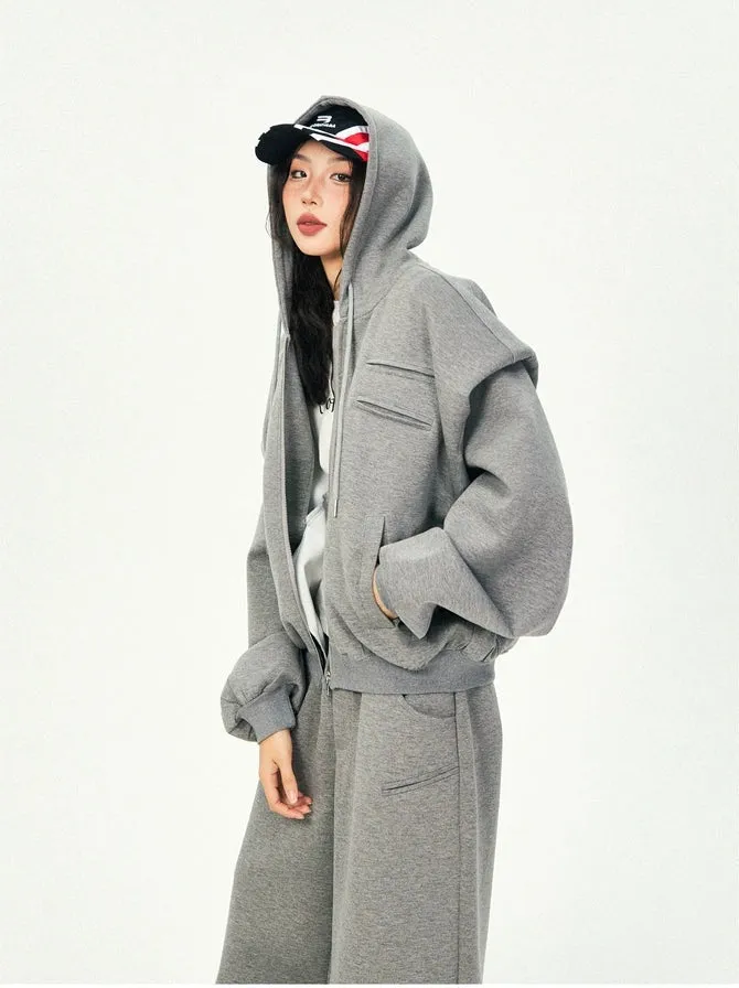 Oversized Cropped Zip Hoodie and Wide-Leg Pants Tracksuit Set