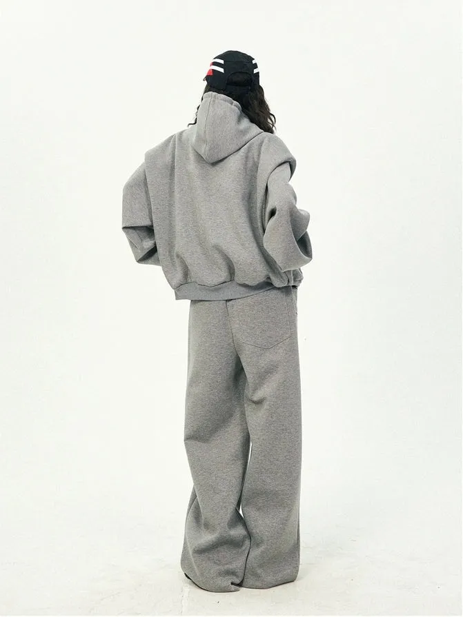 Oversized Cropped Zip Hoodie and Wide-Leg Pants Tracksuit Set