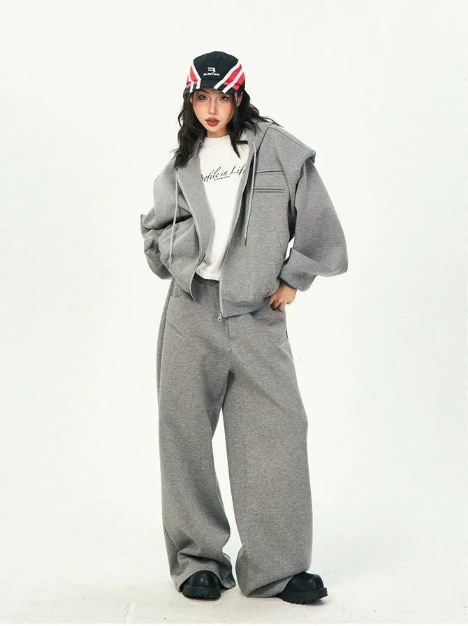 Oversized Cropped Zip Hoodie and Wide-Leg Pants Tracksuit Set