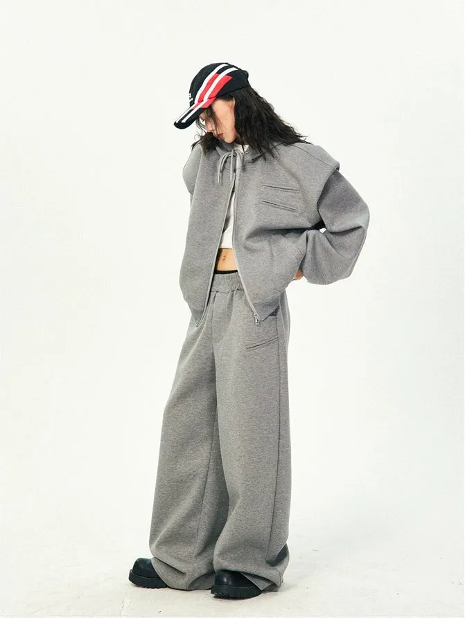 Oversized Cropped Zip Hoodie and Wide-Leg Pants Tracksuit Set