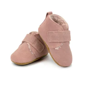 Pink Leather Furry Lined Baby Shoe