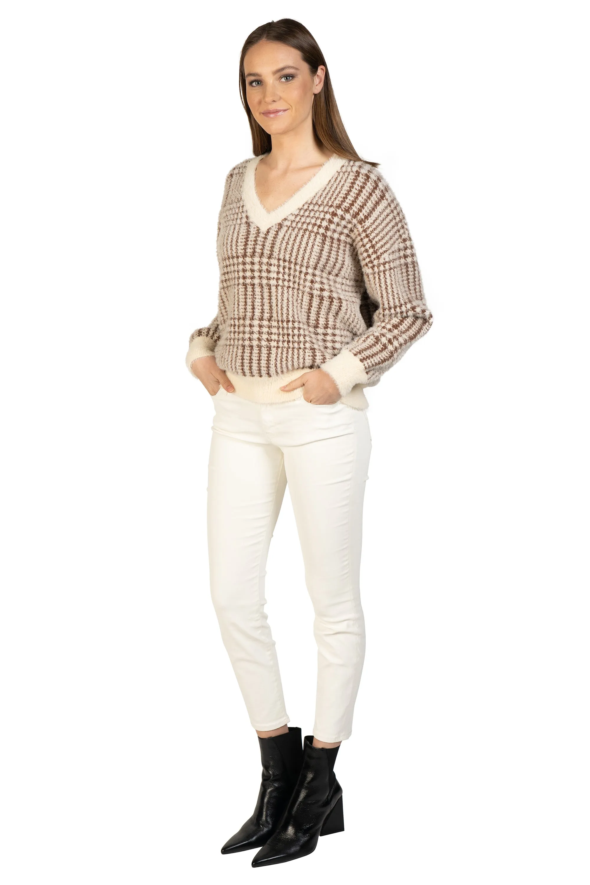 Plaid Knitted V-Neck Pullover