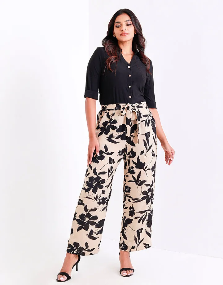 Print Belted Pants High Waist