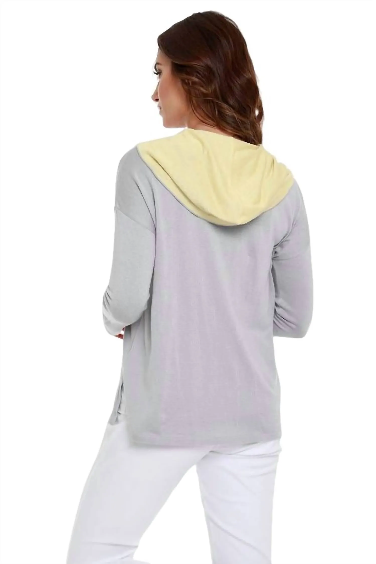 "love Me" Hooded Cardigan In Gray/yellow