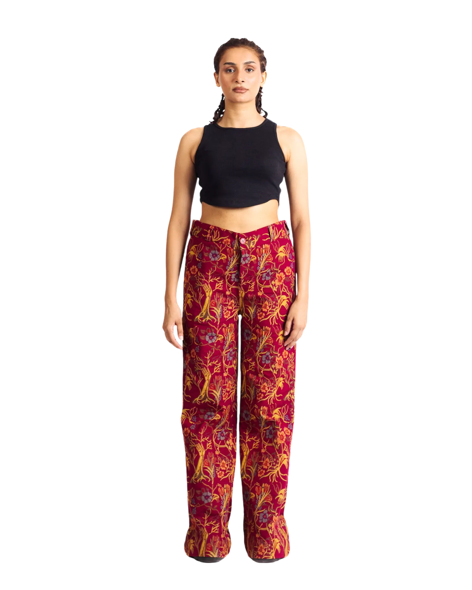 "RED AFFAIR" JACQUARD WOVEN TROUSERS