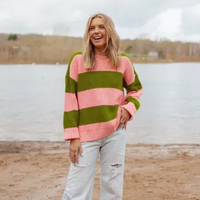 Rhiannon Recycled Cotton Mix Stripe Jumper - Pink and Green