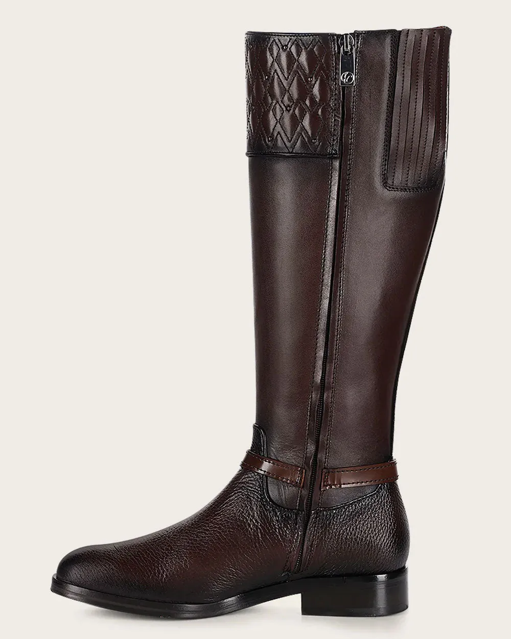 Riding style engraved brown calf boot