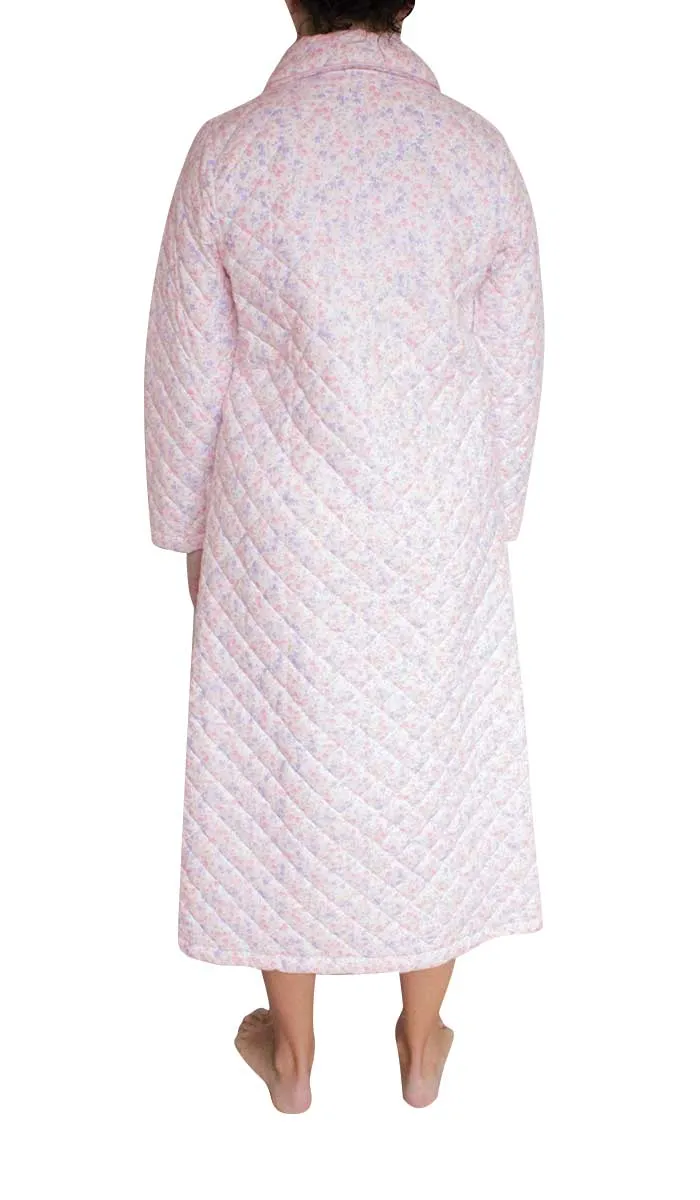 Schrank 100% Cotton Quilted Robe with Long Sleeve in Pink Floral Print SK402