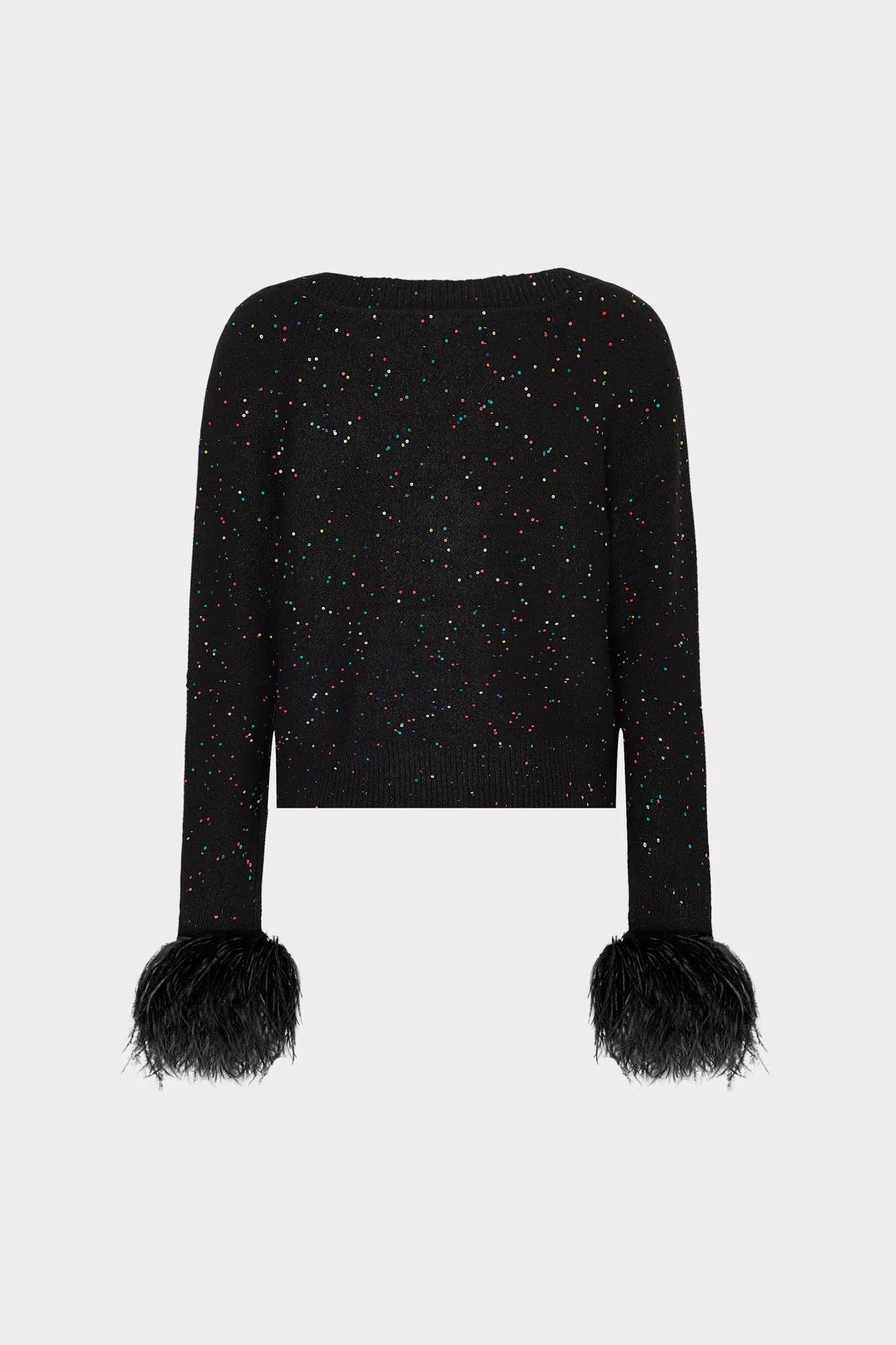 Sequin Feather Cuff V-Neck Sweater