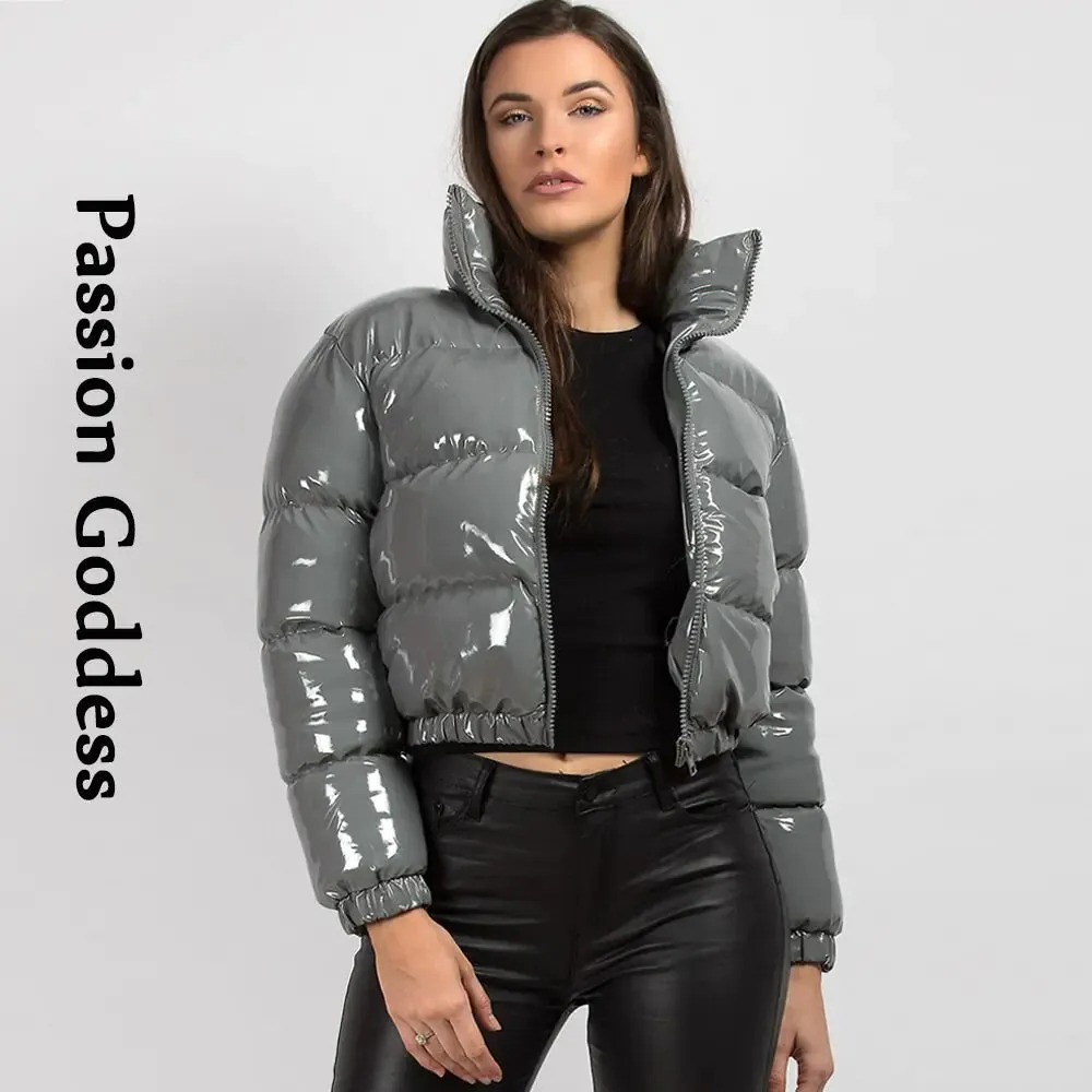 Shiny PU Leather Winter Jacket - Vegan leather - Imported