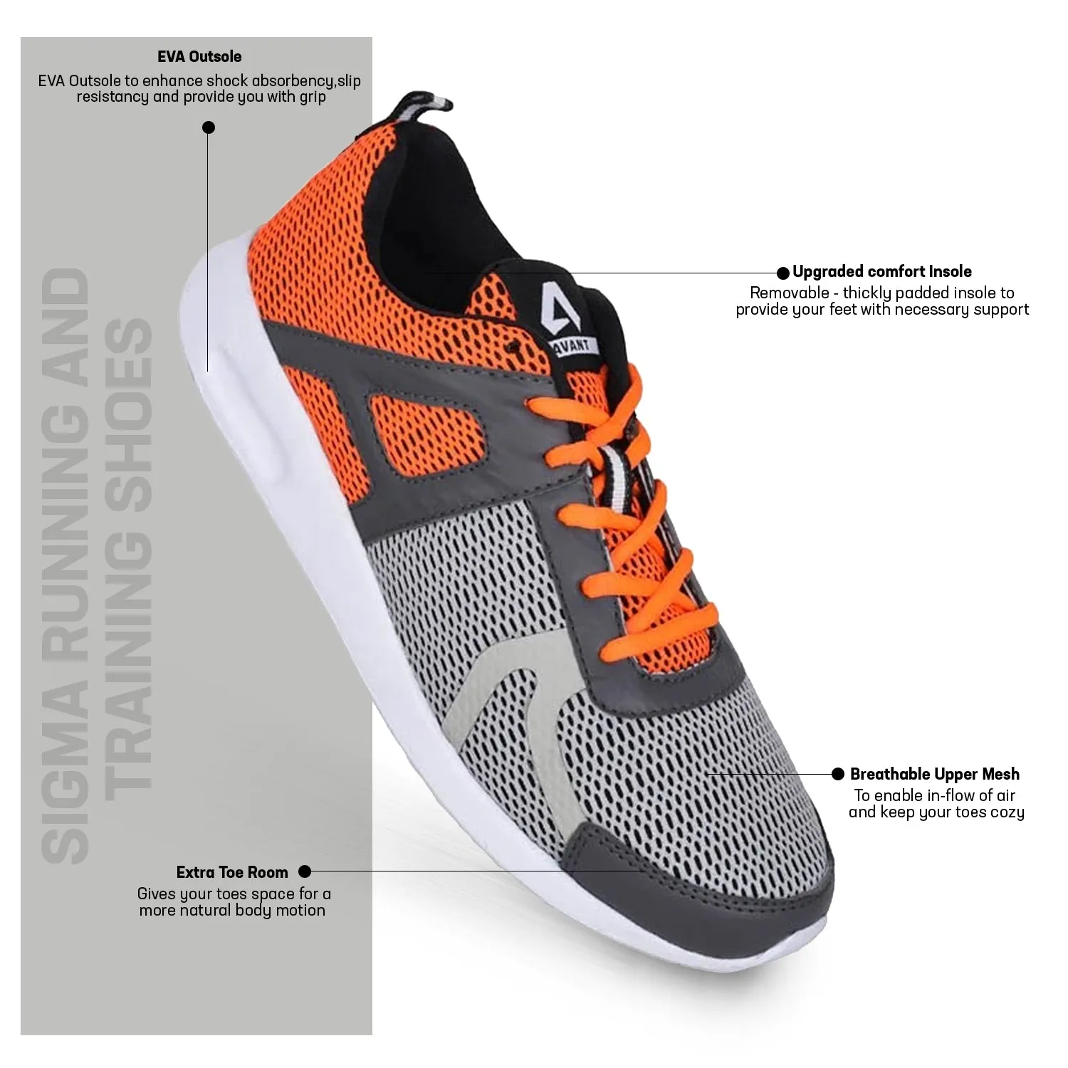 Sigma Running And Training Shoes  - Grey/Orange