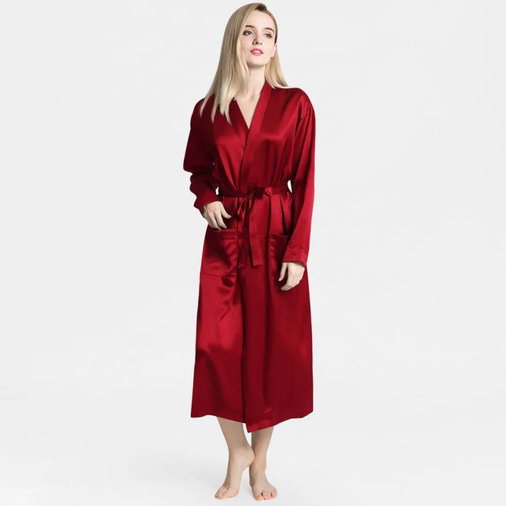 Silk Robe for Women 100% Mulberry Silk 22 Momme Luxurious Long Self-tie Belt Silk Robes