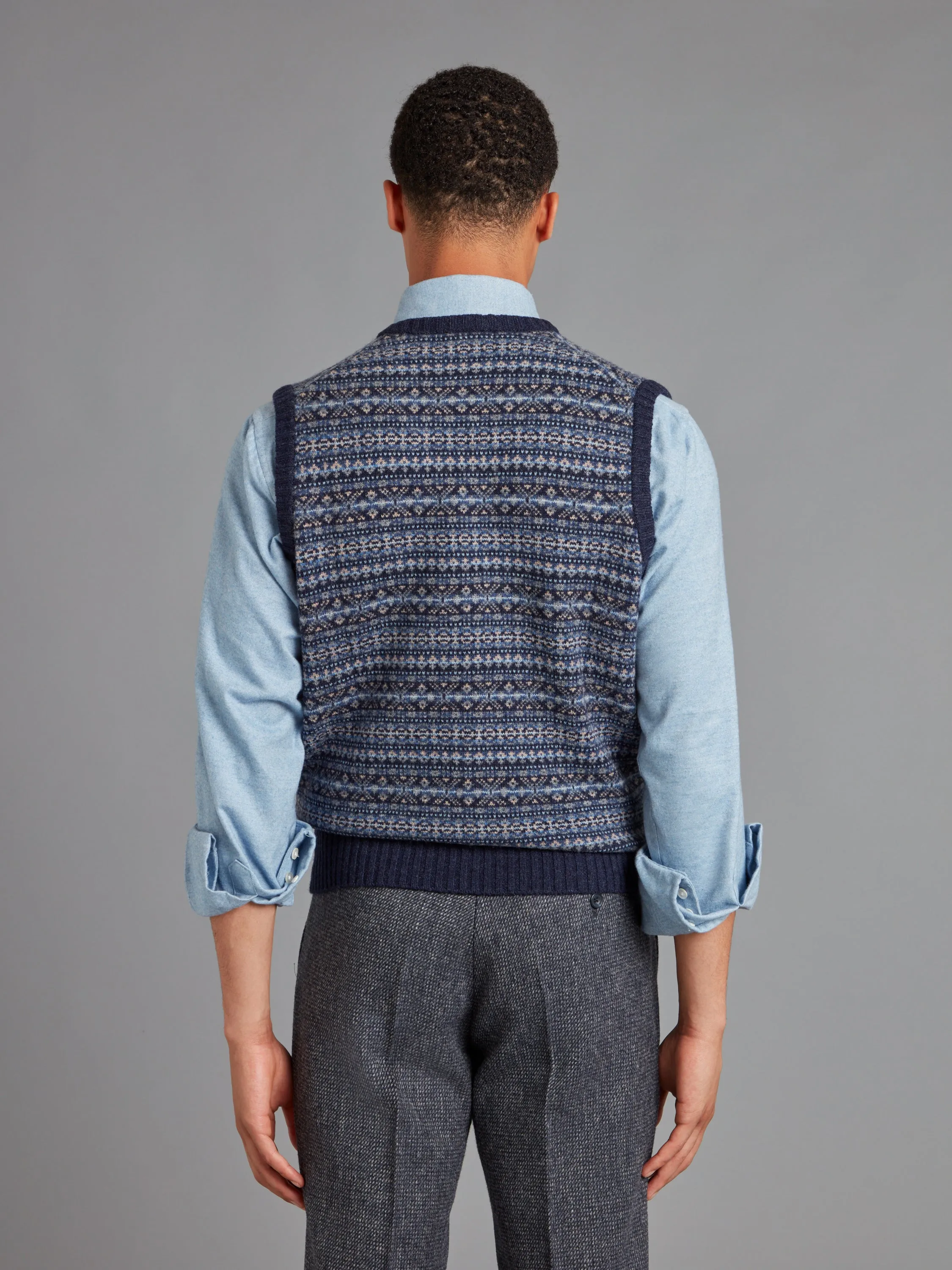 Sleeveless Sweater Fair Isle - Oxford Blue